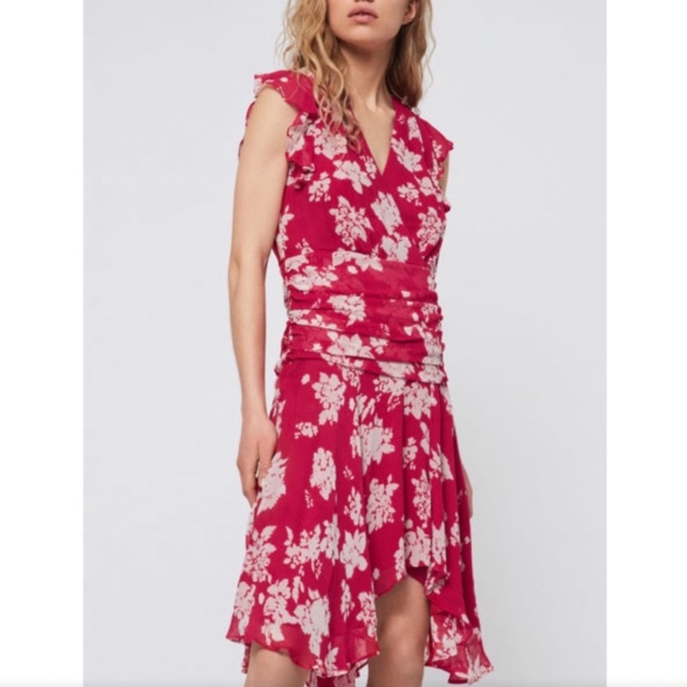 All Saints Crimson and Ivory Floral Dress